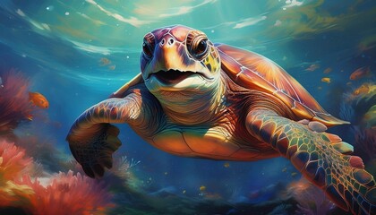 Poster - sea turtle swimming