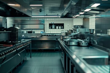 Empty restaurant kitchen with professional equipment