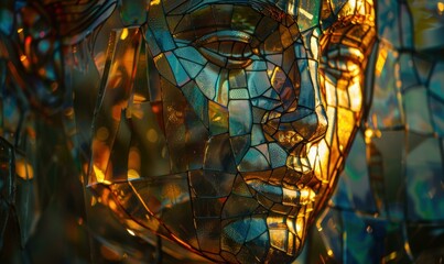 Wall Mural - a mosaic of glass creates a face in abstract form. ai.