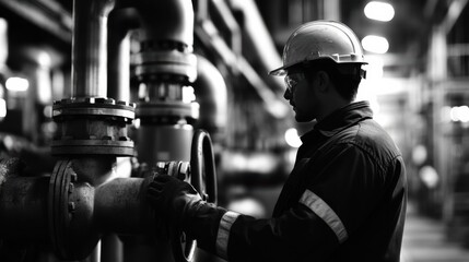 Industrial worker operating machinery in a factory setting