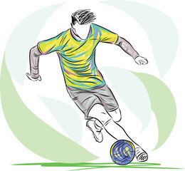 Running soccer, football player. Concept of sport, competition, goals.