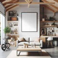 Wall Mural - Room with bike and couch design attractive