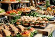 © CojanAI - Elegant catering buffet table with delicious sandwiches canapes and appetizers for celebration event
