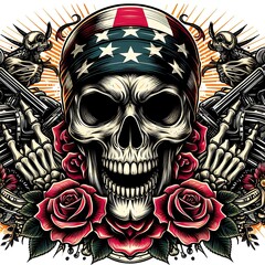 Skull with roses and guns creative