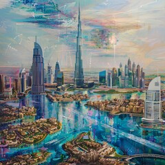 A dynamic image featuring the Dubai skyline with prominent real estate developments and a vibrant cityscape --v 6 Job ID: 7920208f-9381-4969-9a25-b7d3908d59a4