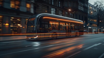 Wall Mural - Realistic commercial photography of a bus driving through a minimalistic background, showcasing neutral colors in a sleek and corporate style.