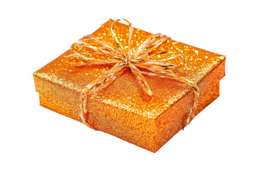 Wall Mural - This shiny orange gift box features sparkling glitter and a colorful bow, perfect for celebrations, birthdays, or special occasions. Ideal for design projects. Transparent background PNG