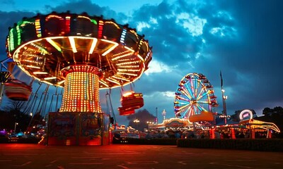 Poster - a carnival with a ferris wheel and lights