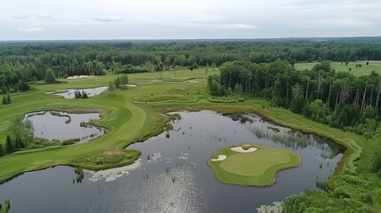 Wall Mural - Scenic view of Katke Golf Course in Big Rapids, Michigan, captured with vibrant greens and expansive fairways, showcasing the natural beauty of this iconic course.