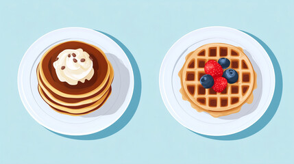 Wall Mural - Two plates with pancakes on one and waffles on the other