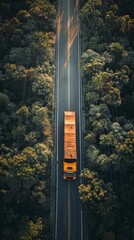 Wall Mural - Transport truck driving on a highway, captured in a tall aspect ratio to emphasize movement and speed.