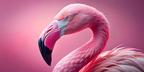 Wall Mural - Pink Flamingo Portrait A Detailed Look at Feathers and Grace, flamingo, bird, animal, wildlife