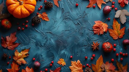 Wall Mural - Autumn Leaves and Pumpkins