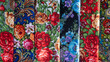 © Milou Dirks - several colorful traditional Polish pattern fabric scarfs with floral pattern in seamless background