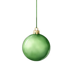 Christmas theme. A vibrant green ornament hanging gracefully, perfect for adding a festive touch to your holiday decorations. transparent background watercolor style