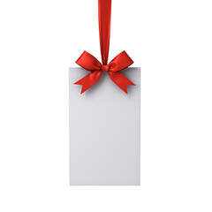 Aufkleber - Blank white hanging gift card or gift voucher price tag sign with red ribbon bow isolated on white background minimal conceptual 3D rendering