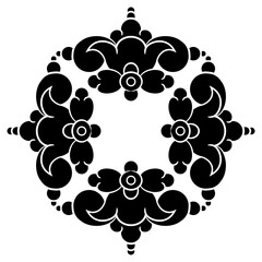 Sticker - Geometrical square design with stylized flowers. Vintage folk style. Black and white silhouette.