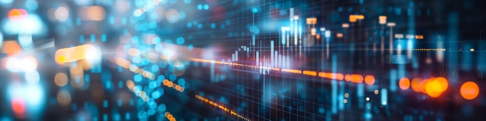 Abstract digital data stream background, glowing lights, futuristic technology concept.
