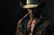 © KirKam - Man wearing a black cowboy hat with a serious expression. Portrait shot focusing on his face and headgear, embodying a rugged and stylish vibe.