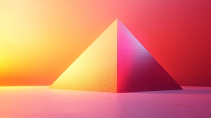 vibrant abstract pyramid on pink-orange gradient background - 3d render with copy space