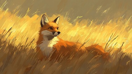 Poster -   Red fox in grass field