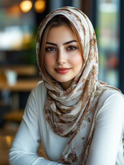 Poster - Pretty Muslim woman in dining room