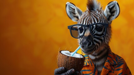 Zebra Enjoying a Tropical Drink