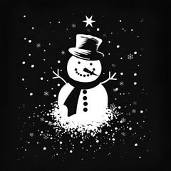 Wall Mural - cute snowman on black background