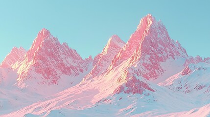 Wall Mural -  Mountains in snow with blue and pink skies in background and midground