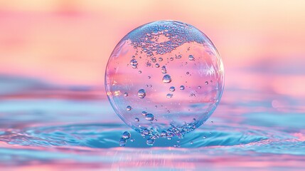 Sticker -   A pink-blue background with a droplet of water in close-up focus