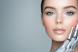 © Elena - A beautiful model with silver robotic hands, creative content for beauty and hardware cosmetology, future of beauty technology