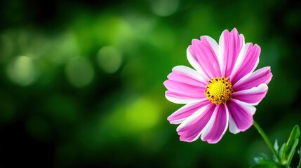 Close-up of a vibrant pink and white flower against a blurred green background, highlighting the beauty of nature's delicate details.