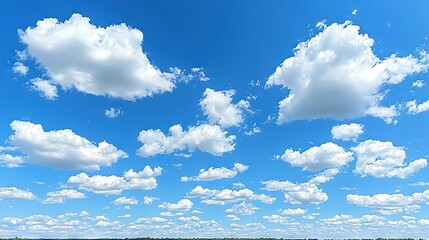 Wall Mural -   A sky filled with blue clouds sits above a field of lush green grass dotted with cows peacefully grazing