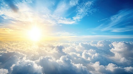 Wall Mural - the sun brightly shines through the clouds from a jet airliner window