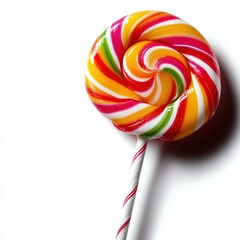 Wall Mural - Colorful swirled lollipop against a white background, representing sweetness and fun in a vibrant, playful design.