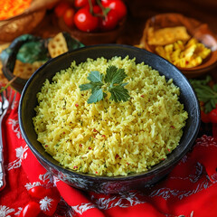 Rice dish on gourmet display