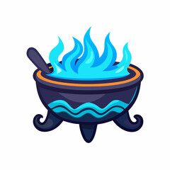 Wall Mural - Fantasy cauldron with magic blue elixir cartoon icon on a isolated white background (16)