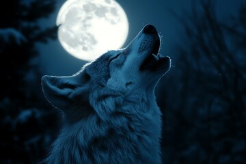 Canvas Print - wolf howling at night