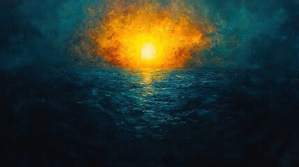 Sticker -   A stunning sunset painting featuring a vibrant yellow sun at its center