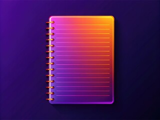 Violet and orange neon line art notebook on a dark background. Generative AI