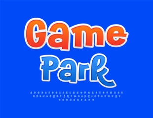 Poster - Vector creative Poster Game Park. `funny `blue Font. Bright sticker Alphabet Letters and Numbers set.