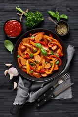 Wall Mural - zesty italian sausage peppers and onions, top view