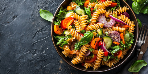 Wall Mural - Pasta salad with a variety of vegetables in a bowl