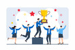 © VZ_Art - Flat illustration of team holding up trophy, representing achieving business success