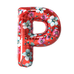 red color metallic flower P alphabet balloon Realistic 3D on white background. Generative ai