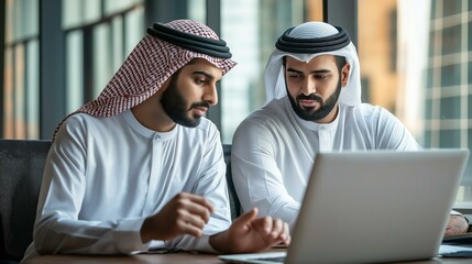 Wall Mural - Two arab using laptop