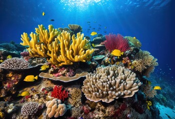 vibrant coral reefs abundant colorful marine life diverse aquatic species lively underwater ecosystem, fish, sea, ocean, biodiversity, habitat, invertebrate