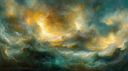 Wall Mural -   A large body of water with numerous waves rising from its depths