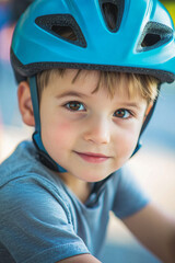 Wall Mural - child boy cyclist bicycle helmet close-up portrait Generative AI