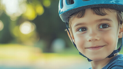 Wall Mural - child boy cyclist bicycle helmet close-up portrait Generative AI